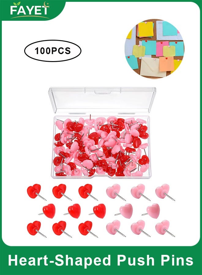 FAYET 100PCS Heart-Shaped Push Pins, Cute Pink and Red Plastic Thumb Tacks with Steel Points, Decorative Cork Board Pins for Office, School, Home and Bulletin Boards - Image 1